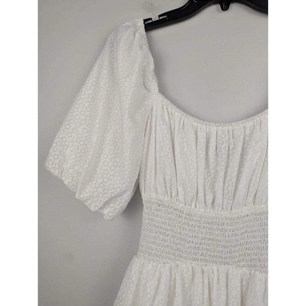 Lulus Tiers To Me White Puff Sleeve Tiered Dress Mini Skater M Off‎ The Shoulder - Picture 4 of 13